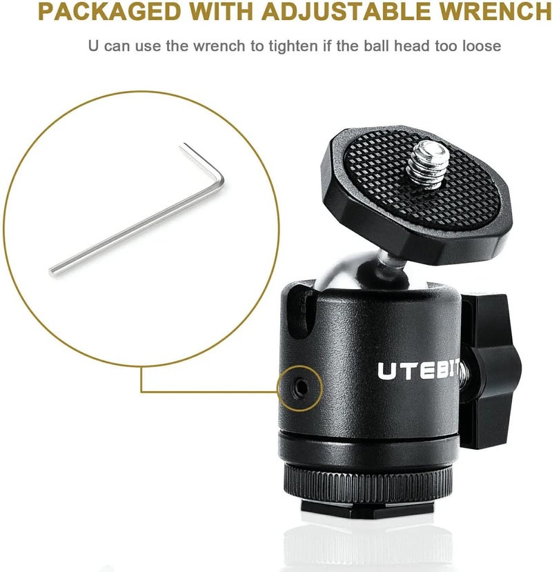 UTEBIT 2 Pack Mini Ball Head with 1/4" Hot Shoe Mount Adapter Max Load 5.5lb 360Â° Swivel Tripod Ball Head for DSLR Camera Camcorder, Light Bracket - Image 2
